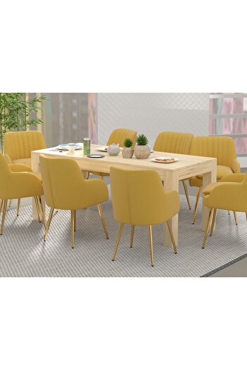 Mahmayi 8-Seater Wooden Dining Table for Kitchen, 180cm, Natural Davos Oak Finish