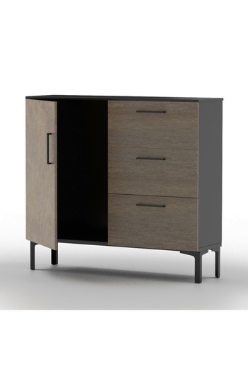 Mahmayi Wooden Chest Drawer with 3 Drawers and 1 Door Shelf Cabinet-Ferro Bronze MFC and Black