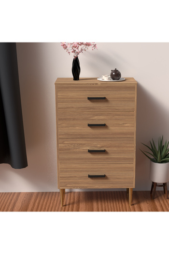 Mahmayi Wooden Chest Drawer with 4 Drawers Cabinet for Living Room-Brown Kansas Oak