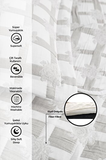 Evlen Home Collection Double Bedspread Set - 3 Pieces Battal Shelby, Light Grey