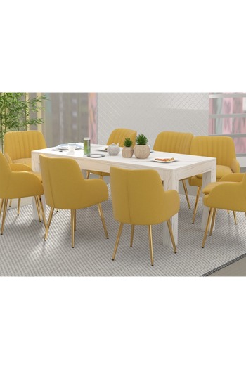 Mahmayi 8-Seater Wooden Dining Table for Kitchen, 180cm, White Levanto Marble Finish
