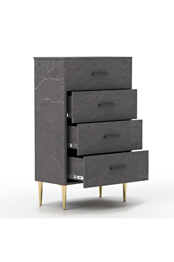 Mahmayi Wooden Chest Drawer with 4 Drawers Cabinet for Living Room-Anthracite Jura Slate