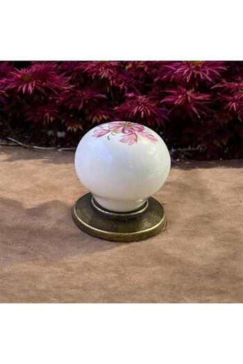 YAKUT AKSESUAR (Antique)- Porcelain Cabinet Handle Drawer Handle Kitchen Bathroom Furniture Kulb Handle -Ruby Button-Elf183