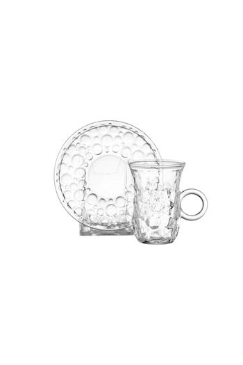 Dania Tea set consisting of 6 cups + 6 saucers made of clear glass with elegant and modern engravings