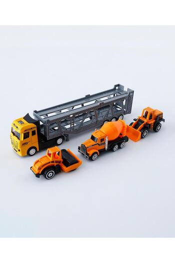 Fab N Funky Alloy Tow Head Trailer Truck Engineering Vehicles, Lightweight, Intricate Design  Yellow-4 Pieces