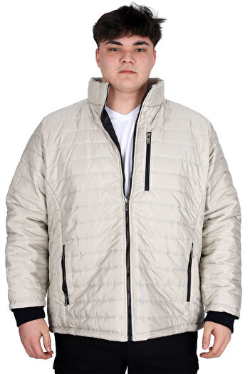 ModeXL Mode XL Büyük Beden Erkek Dik Yaka Kapitone Mont U24613 Bej