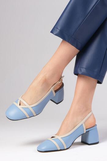 Mio Gusto Bertina Blue Color Thick Heeled Women's Open Back Shoes