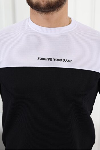 comstar Men's Double Color Text Printed Short Sleeve Black T-Shirt