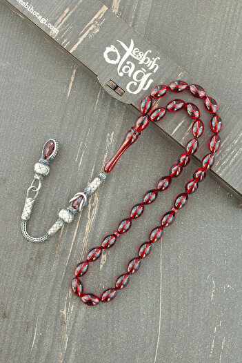 Tesbih Otağı Silver Kazaz Tasseled Barley Cut Fire Amber Rosary