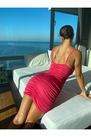 ENMADAM Pink Drawstring Mini Dress Fancy Nightgown