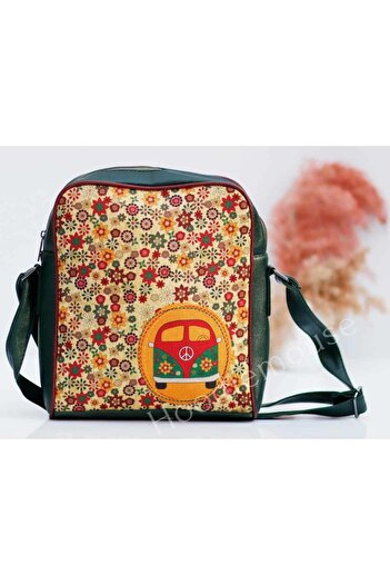 HOODİEMOUSE Wosvos Figured Large Postman Shoulder Bag Ethnic Bohemian Style - Green