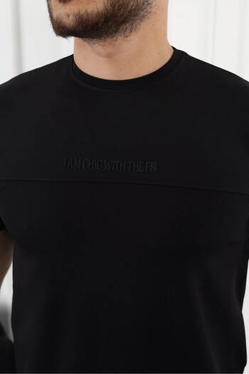 comstar Men's Text Print Short Sleeve Summer Basic Black T-Shirt