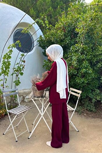MELEK ARAZ Claret Red Lina Knitwear Set