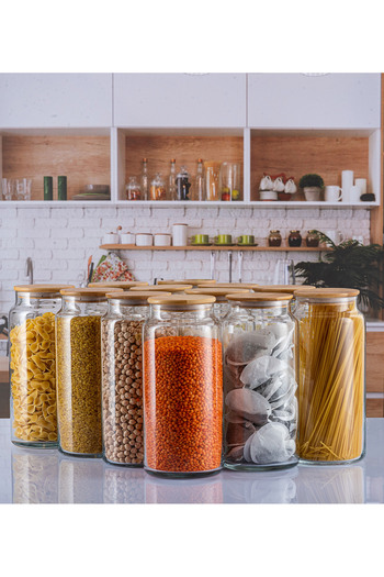 Karçiçeği Home Large Size 1300ml Jar Set with Label, 12 Pieces Vacuum Lid