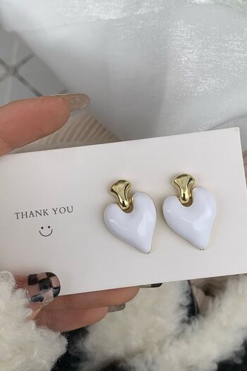 Glaren Dangle White Enamel Heart Women's Earrings