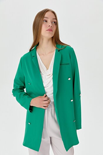 Nihan Kolu Katlanabilir Blazer Ceket Benetton Yeşili