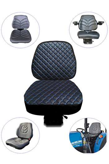 Binbir Trend Tractor Seat Cover - Tt Type Seat - Black Leather - Blue Stitched -Bb-876