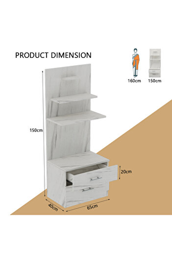 Mahmayi Wooden Mandir, Temple with 2 Drawers and 3 Shelves-White Levanto Marble