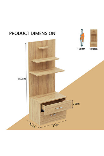 Mahmayi Wooden Mandir, Temple with 2 Drawers and 3 Shelves-Brown Kansas Oak