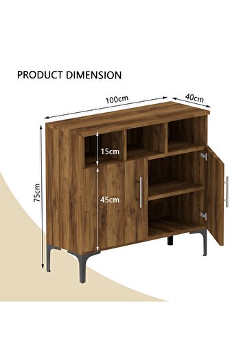 Mahmayi Medium Height Cabinet with 2 Door Storage and 3 Open Shelf-Dark Hunton Oak