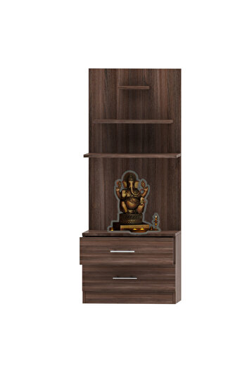 Mahmayi Wooden Mandir, Temple with 2 Drawers and 3 Shelves-Truffle Brown Branson Robinia