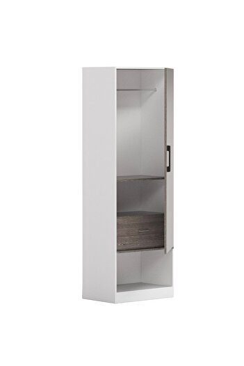 Mahmayi Modern Wardrobe With Floor Storage Cabinet With Hangers - Grey Brown Whiteriver Oak/Premium White