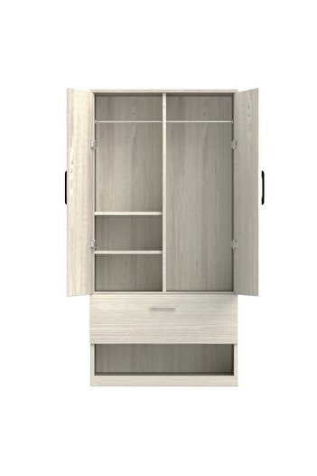 Mahmayi Wooden Wardrobe With 2 Door, And Open Shoe Rack, Hanging Rod And 2 Compartments - Cascina Pine
