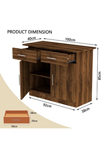 Mahmayi Multifunctional Medium Height Cabinet with 2 Drawers and 2 Door Storage-Dark Hunton Oak