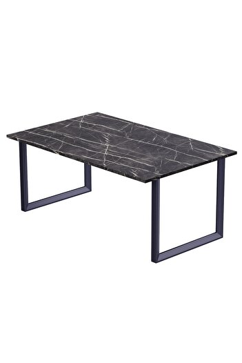 Mahmayi 136 BLK Wooden Dining Table Loop-Leg, 4-Seater for Kitchen-120cm, Black Pietra Grigia Finish