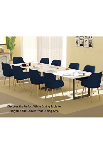 Mahmayi 136 BLK Wooden Dining Table Loop-Leg, 10-Seater for Kitchen- 360cm, Premium White