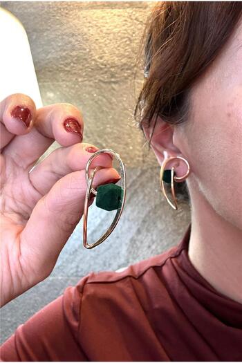Pelin Aksesuar Green Velvet Bulk Design Wire Earrings