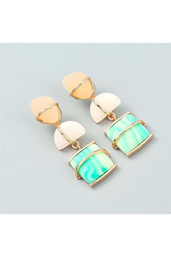 Pelin Aksesuar Green Cream Long Earrings