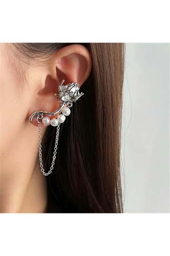 Pelin Aksesuar Dangle Rose Figured Earrings with Pearls