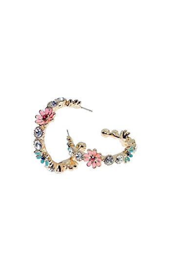 Pelin Aksesuar Pink Green Floral Hoop Earrings