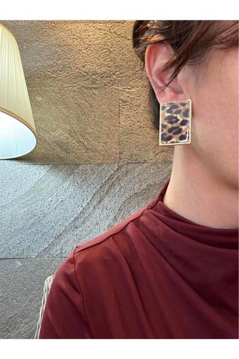 Pelin Aksesuar Leopard Rectangular Earrings