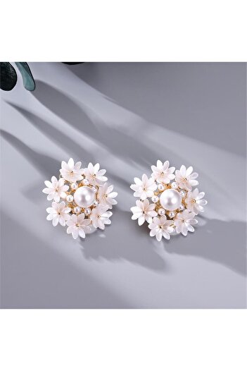 Pelin Aksesuar Cream Mother of Pearl Flower Pearl Earrings