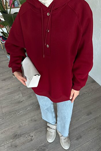 InStyle Snap Collar Hooded Claret Red Sweat