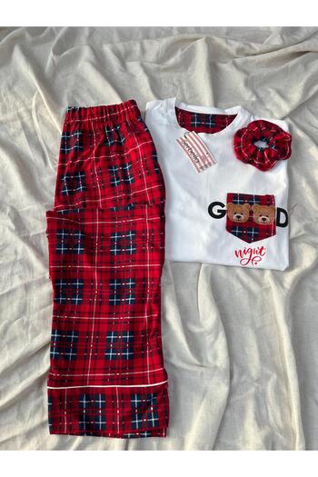 Serbella Couple Team Good Night Gingham Men's Pajama Set with Pockets(Only Men's)