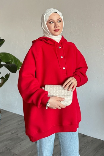 InStyle Snap Neck Hooded Red Sweat
