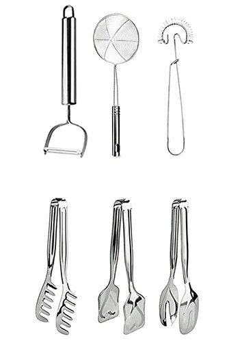 Kitchen Damys Luxury 6 Piece Dowry Serving Spoon, Grilling Tongs Beater Julienne Peeler Kitchen Prep Set