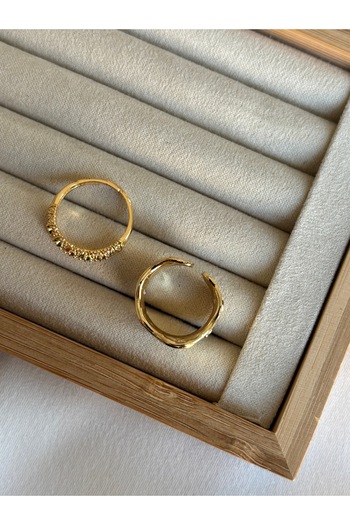 ringbox Gold Dokulu Model Çok Renkli 2'li Yüzük Seti