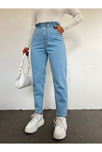 Modamorfo High Waist Jeans with Elastic Waist - Light Blue