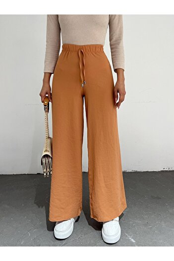 Modamorfo Wide Leg Elastic Waist Trousers with Lacing Detail