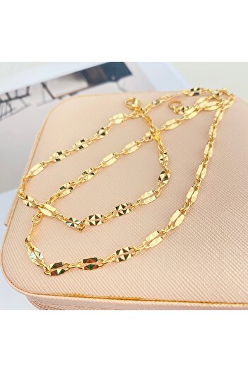 Kyver Pullu Kolye Ezme Zincir Yassı Kolye Gold 50cm