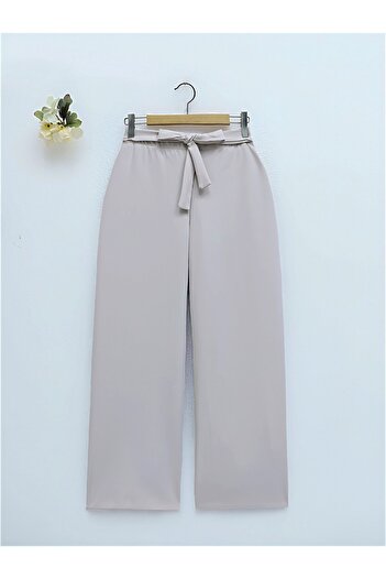 Modamorfo Beige Double Wide Leg and Tie Waist Trousers