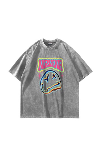 Sekizbiraltı Λευκό μπλουζάκι Nirvana Smile με στάμπα Oversize Unisex που πλένεται