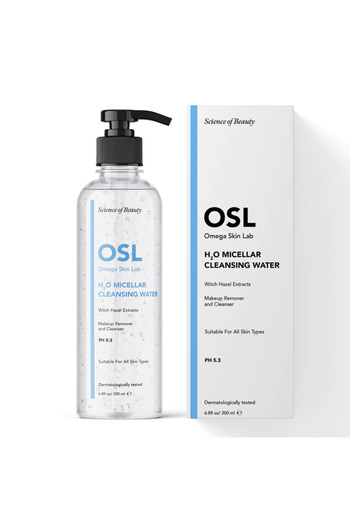OSL Omega Skin Lab OSL H2O Micellar Cleansing Water 200ML, Daily Face Cleanser with Witch Hazel Extract, Gentle and Eff