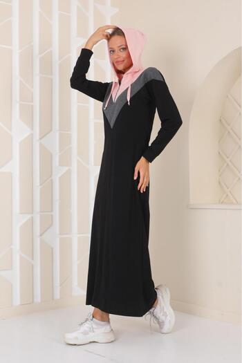 WestBound Black Color-Blocking Hooded Long Women's Sports Dress