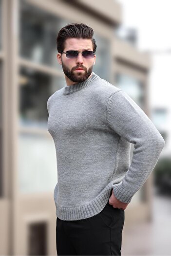 Madmext Gray Crew Neck Overfit Men's Knitwear Sweater E7402