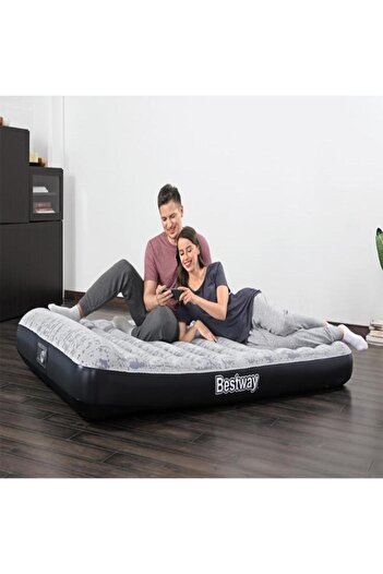BESTWAY Tritech Airbed Queen Fashion Flock Built-in AC Pump 203cm x 152cm x 30cm  26-67836